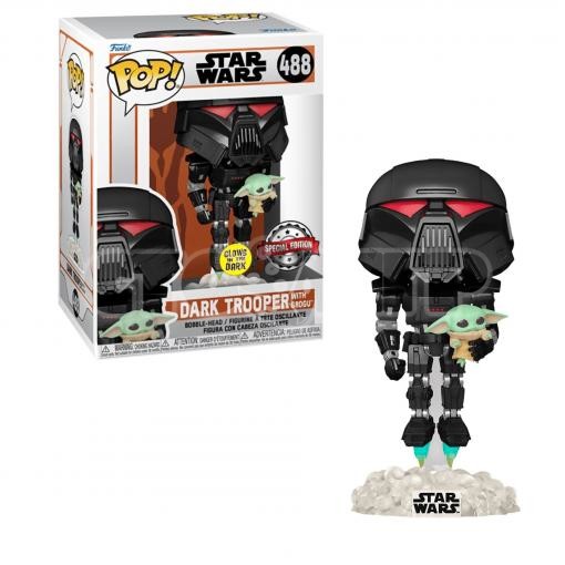 Funko Pop. SW. Bobble Star Wars Mandalorian Dark Trooper With Grogu (GW) (Exc)